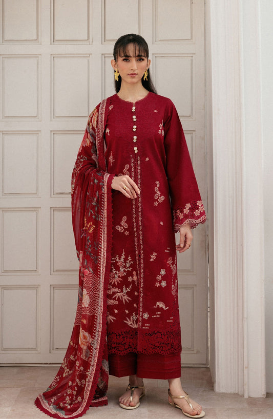 Zync by Florent Luxury Embroidered Lawn Unstitched 3 Piece Suit - FZ-7A - FL26ZN - Red - Summer Collection