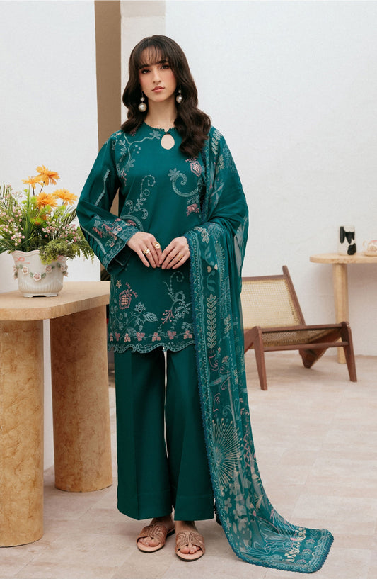 Zync by Florent Luxury Embroidered Lawn Unstitched 3 Piece Suit - FZ-1A - FL26ZN - Teal - Summer Collection