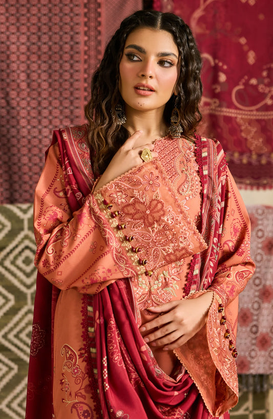 Zync by Florent Embroidered Khaddar Unstitched 3 Piece Suit - FL-9B - FL25ZKH - Rust - Winter Collection