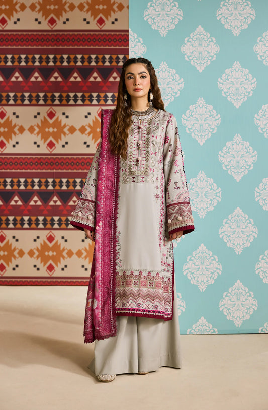 Zync by Florent Embroidered Khaddar Unstitched 3 Piece Suit - FL-7A - FL25ZKH - Grey - Winter Collection