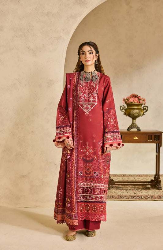 Zync by Florent Embroidered Khaddar Unstitched 3 Piece Suit - FL-4A - FL25ZKH - Maroon - Winter Collection