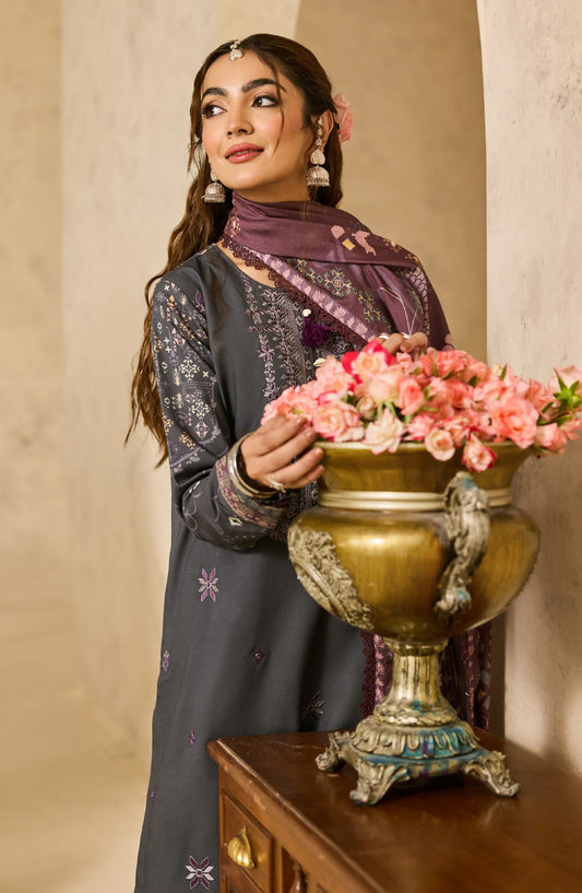 Zync by Florent Embroidered Khaddar Unstitched 3 Piece Suit - FL-3A - FL25ZKH - Grey - Winter Collection