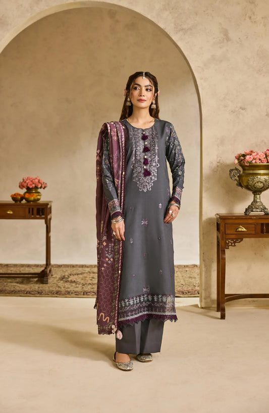 Zync by Florent Embroidered Khaddar Unstitched 3 Piece Suit - FL-3A - FL25ZKH - Grey - Winter Collection