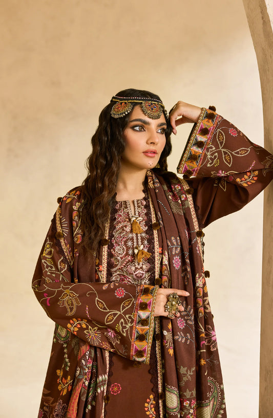Zync by Florent Embroidered Khaddar Unstitched 3 Piece Suit - FL-2B - FL25ZKH - Brown - Winter Collection
