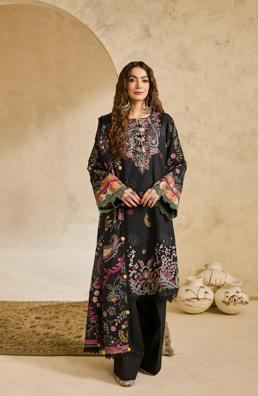 Zync by Florent Embroidered Khaddar Unstitched 3 Piece Suit - FL-2A - FL25ZKH - Black - Winter Collection