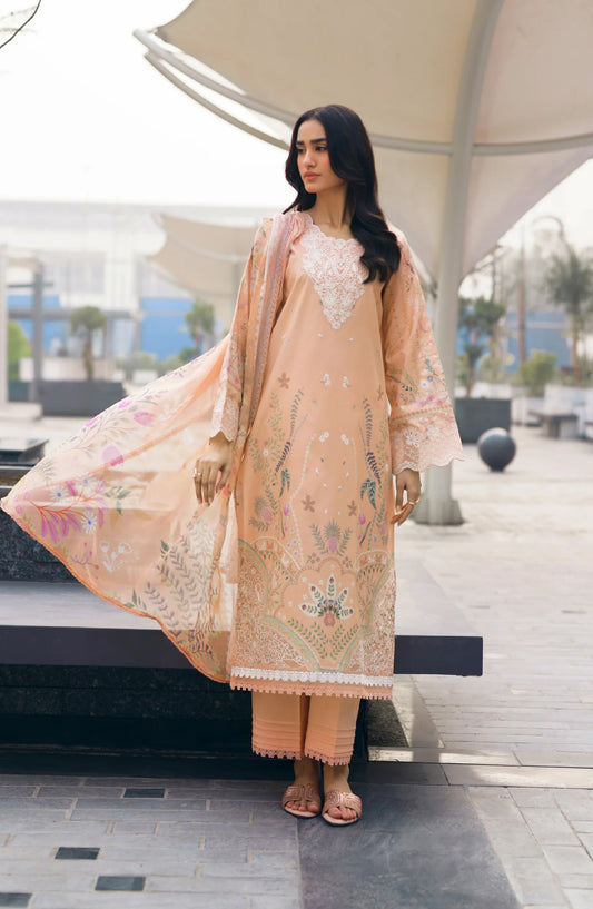 Zync by Florent Embroidered Lawn Unstitched 3 Piece Suit - FZ-7A - FL26SES - Peach - Summer Collection