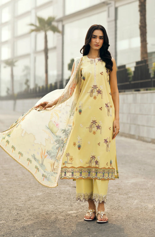 Zync by Florent Embroidered Lawn Unstitched 3 Piece Suit - FZ-4A - FL26SES - Yellow - Summer Collection