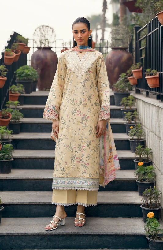 Zync by Florent Embroidered Lawn Unstitched 3 Piece Suit - FZ-3B - FL26SES - Yellow - Summer Collection