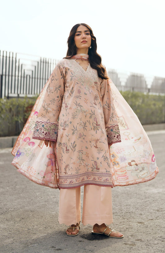 Zync by Florent Embroidered Lawn Unstitched 3 Piece Suit - FZ-3A - FL26SES - Peach - Summer Collection