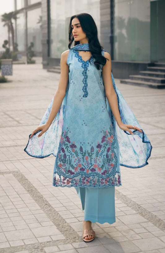 Zync by Florent Embroidered Lawn Unstitched 3 Piece Suit - FZ-2B - FL26SES - Blue - Summer Collection