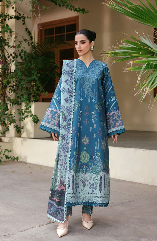 Zync by Florent Embroidered Winter Fabric Unstitched 3 Piece Suit - FL-5B - FL25WW - Blue - Winter Whispers Collection