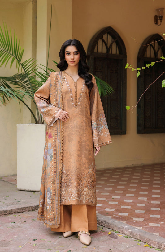 Zync by Florent Embroidered Winter Fabric Unstitched 3 Piece Suit - FL-1B - FL25WW - Orange - Winter Whispers Collection
