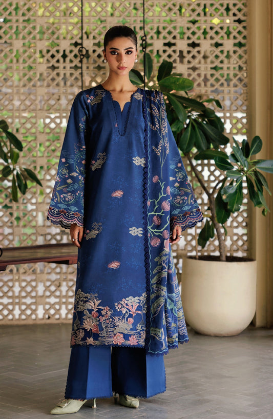 Zync by Florent Embroidered Winter Fabric Unstitched 3 Piece Suit - FL-9B - FL25WW - Blue - Winter Whispers Collection