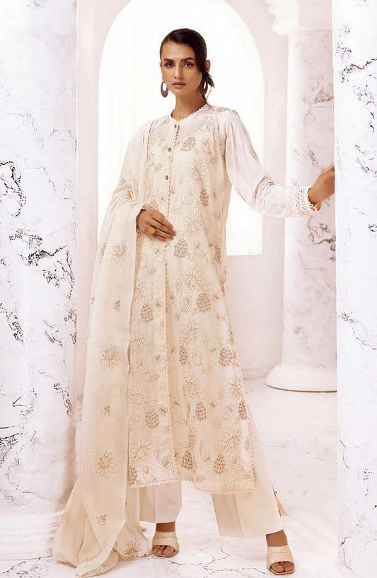Arzoo by Khoobsurat Embroidered Slub Lawn Unstitched 3 Piece - A-66 - K25A - Cream - Summer Collection