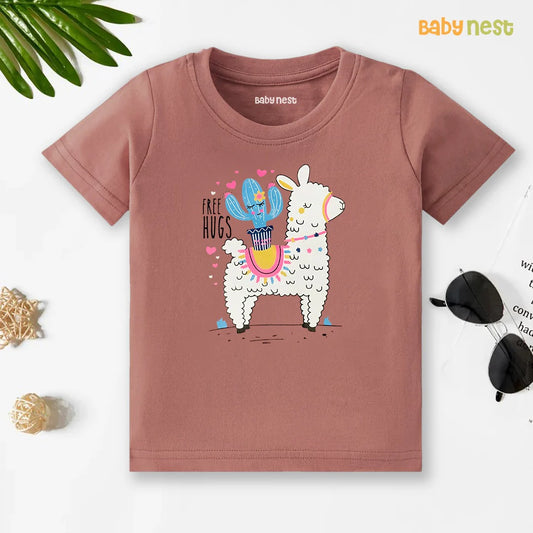 Free Hugs - Half Sleeves T-Shirts For Kids - Peach - SBT-356