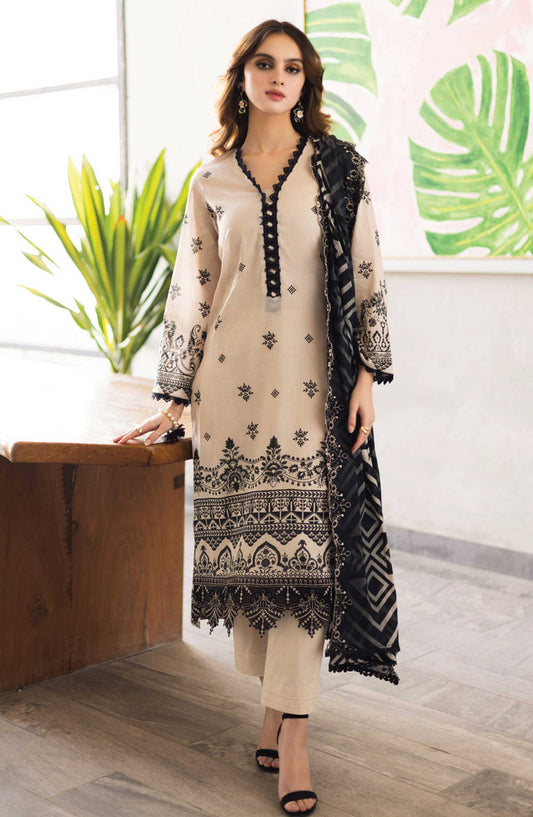 Afreen by Riaz Arts Embroidered Lawn Unstitched 3 Piece Suit - AF-160 - RA25AL - Beige - Summer Collection