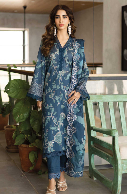 Afreen by Riaz Arts Embroidered Lawn Unstitched 3 Piece Suit - AF-161 - RA25AL - Aqua - Summer Collection