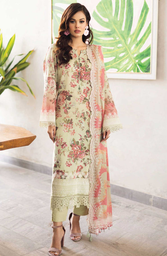 Afreen by Riaz Arts Embroidered Lawn Unstitched 3 Piece Suit - AF-164 - RA25AL - Pista Green - Summer Collection