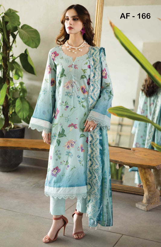 Afreen by Riaz Arts Embroidered Lawn Unstitched 3 Piece Suit - AF-166 - RA25AL - Sea Green - Summer Collection