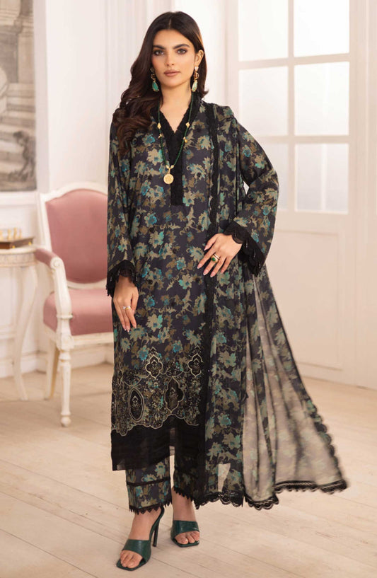 Aafreen by Riaz Arts Embroidered Lawn Unstitched 3 Piece Suit - AF-187 - RA25ALC - Dark Grey - Summer Collection