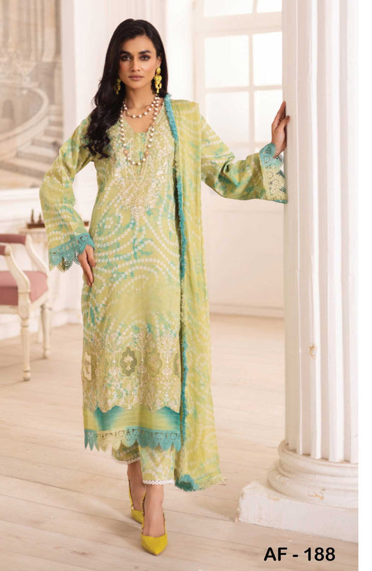 Aafreen by Riaz Arts Embroidered Lawn Unstitched 3 Piece Suit - AF-188 - RA25ALC - Bottle Green - Summer Collection