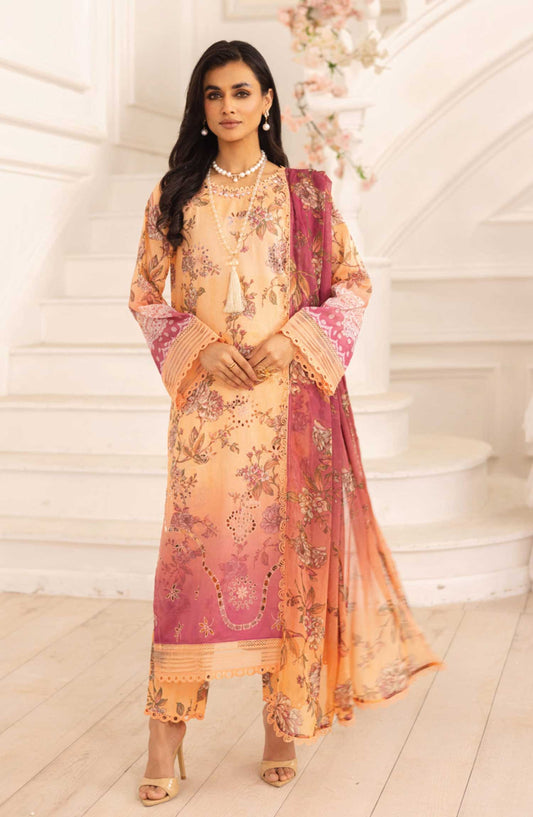 Aafreen by Riaz Arts Embroidered Lawn Unstitched 3 Piece Suit - AF-190 - RA25ALC - Peach - Summer Collection