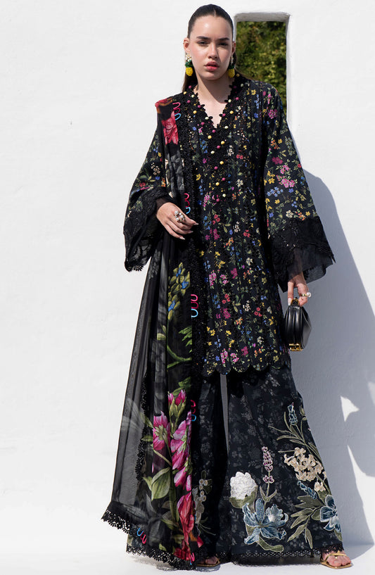 AJR Embroidered Lawn Unstitched 3 Piece Suit - AJR-PK-03 Midnight Flora - AJR25PK - Black - Summer Collection