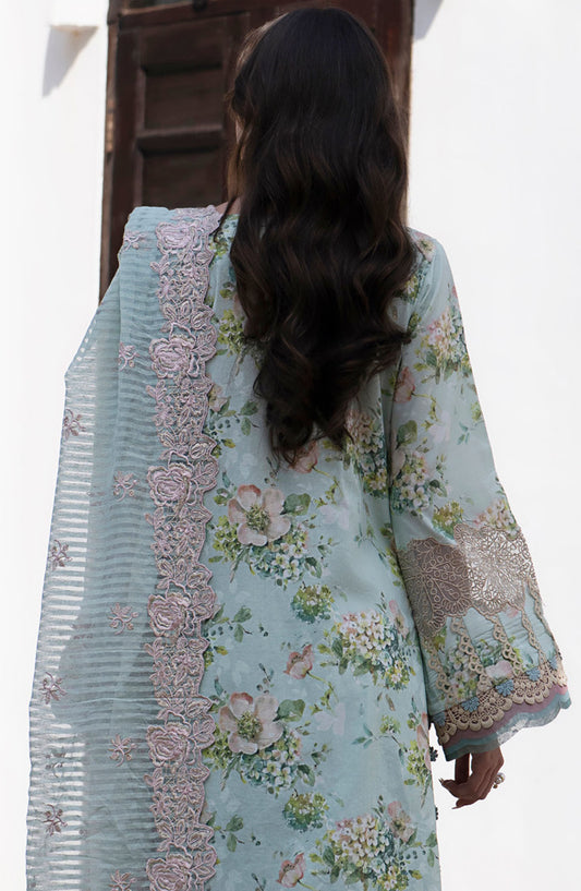 AJR Embroidered Lawn Unstitched 3 Piece Suit - AJR-PK-13 Myrtle - AJR25PK - Blue - Summer Collection