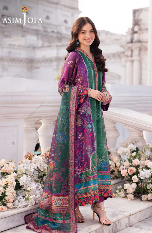 Charmeuse by Asim Jofa Embroidered Silk Unstitched 3 Piece - AJRS-02 - AJ25C - Magenta - Festive Collection