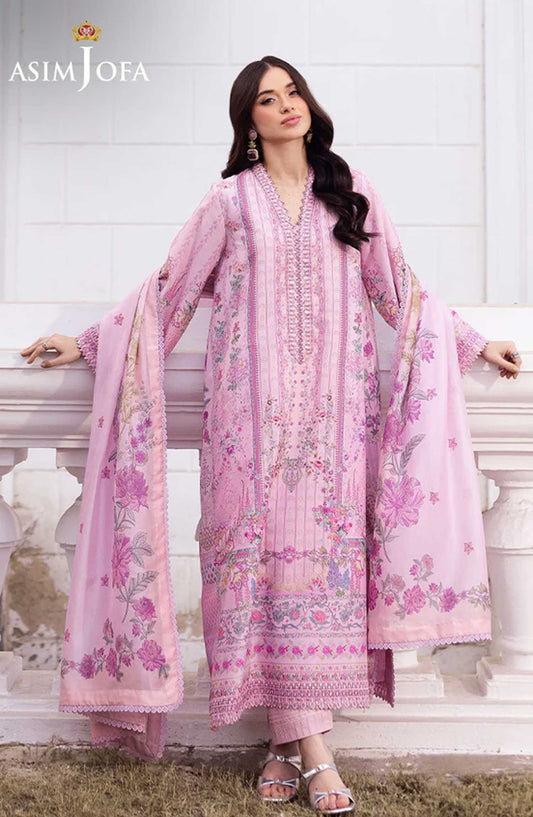 Charmeuse by Asim Jofa Embroidered Silk Unstitched 3 Piece - AJRS-03 - AJ25C - Pink - Festive Collection