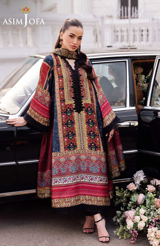 Charmeuse by Asim Jofa Embroidered Silk Unstitched 3 Piece - AJRS-05 - AJ25C - Black - Festive Collection