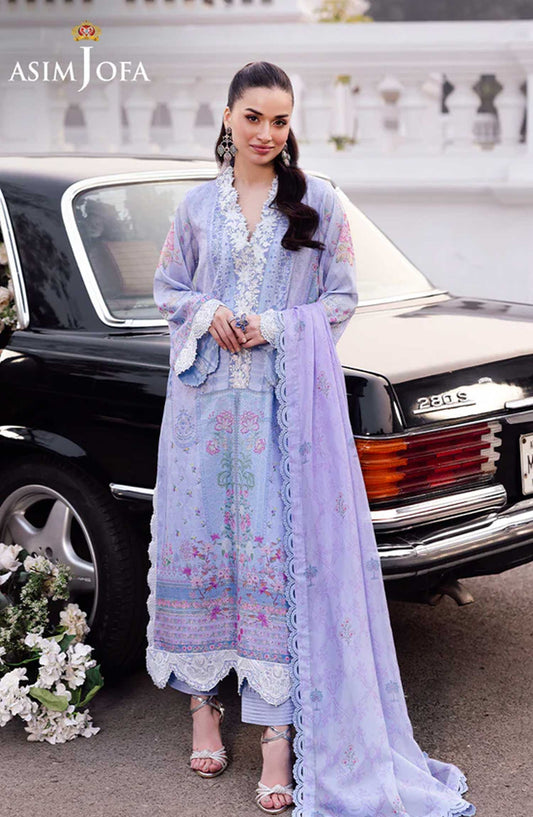 Charmeuse by Asim Jofa Embroidered Silk Unstitched 3 Piece - AJRS-08 - AJ25C - Blue - Festive Collection