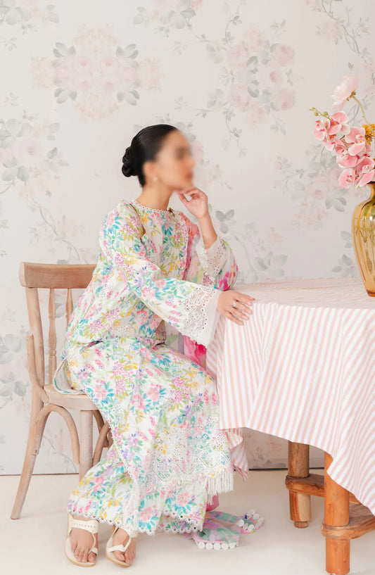 Afrozeh The Floral Charm Unstitched Lawn Collection 2024 - AL-24-V1-03 VANILLA