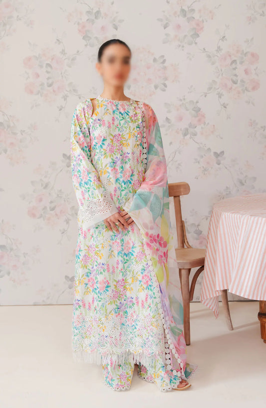 Afrozeh The Floral Charm Unstitched Lawn Collection 2024 - AL-24-V1-03 VANILLA