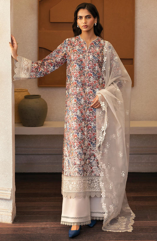 Daybreak by Afrozeh Embroidered Lawn Unstitched 3 Piece Suit - AL-25-V11-12 Sun Spun - White - Summer Collection