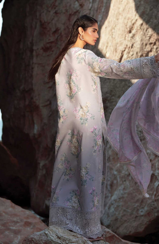 Afrozeh Embroidered Lawn Unstitched 3 Piece Suit - AL-25-V3-01 Keshi - AF25STL - White - Summer Collection