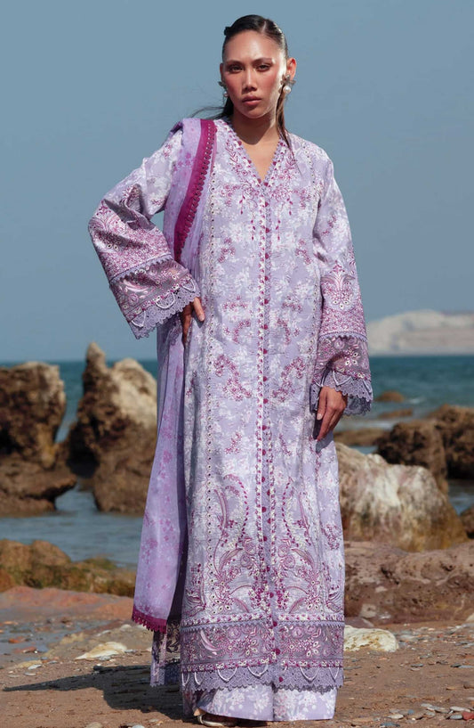 Afrozeh Embroidered Lawn Unstitched 3 Piece Suit - AL-25-V3-02 Amethyst - - Purple - Summer Collection