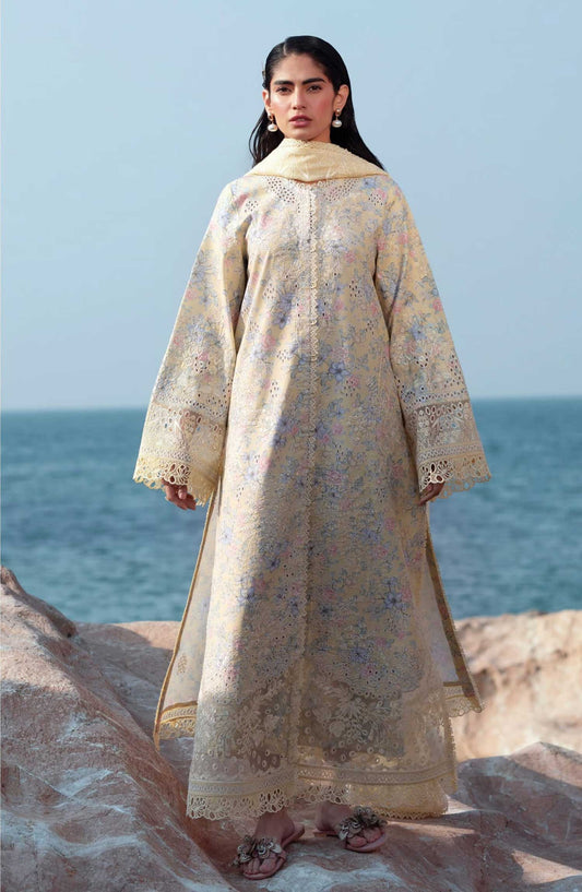 Afrozeh Embroidered Lawn Unstitched 3 Piece Suit - AL-25-V3-08 Baroque - Yellow - Summer Collection