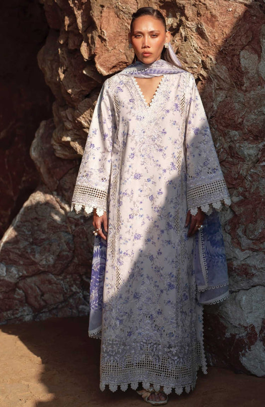 Afrozeh Embroidered Lawn Unstitched 3 Piece Suit - AL-25-V3-09 Zircon - Purple - Summer Collection