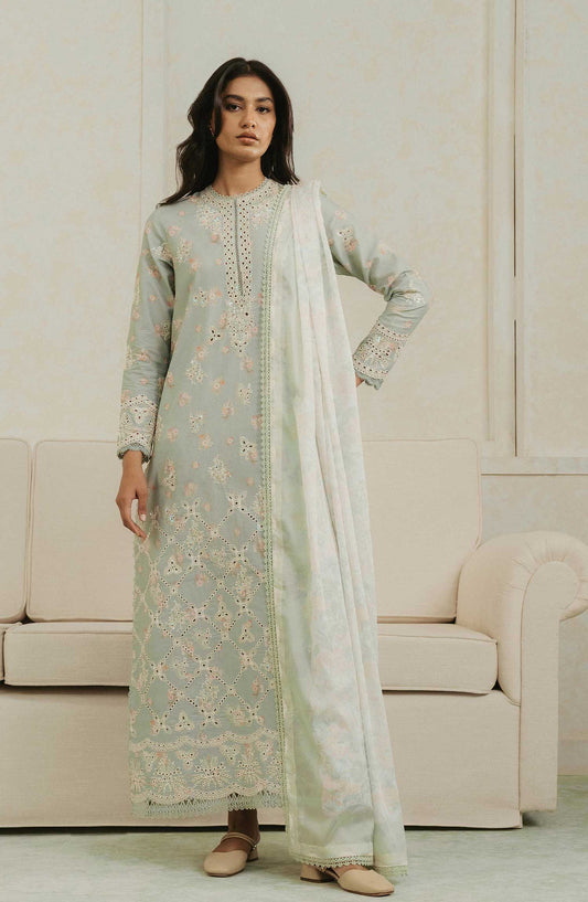 Amore by Ayzel Embroidered Lawn Unstitched 3 Piece Suit - AL-25-V4-02 Bliss - AY25AS - Pista Green - Suumer Collection