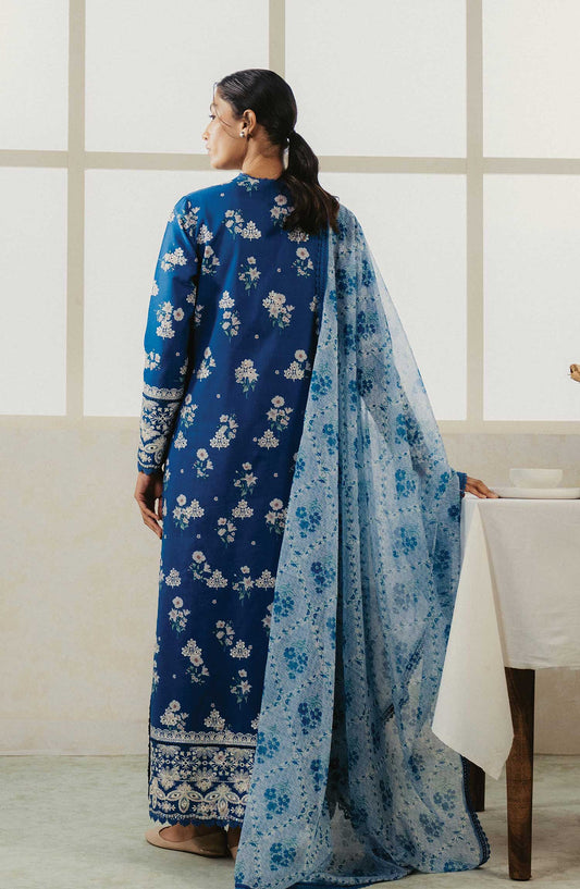 Amore by Ayzel Embroidered Lawn Unstitched 3 Piece Suit - AL-25-V4-03 Vory - AY25AS - Blue - Suumer Collection