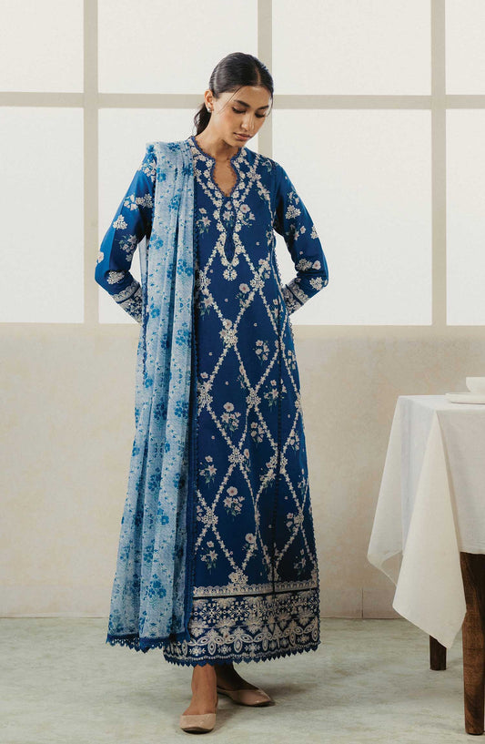 Amore by Ayzel Embroidered Lawn Unstitched 3 Piece Suit - AL-25-V4-03 Vory - AY25AS - Blue - Suumer Collection