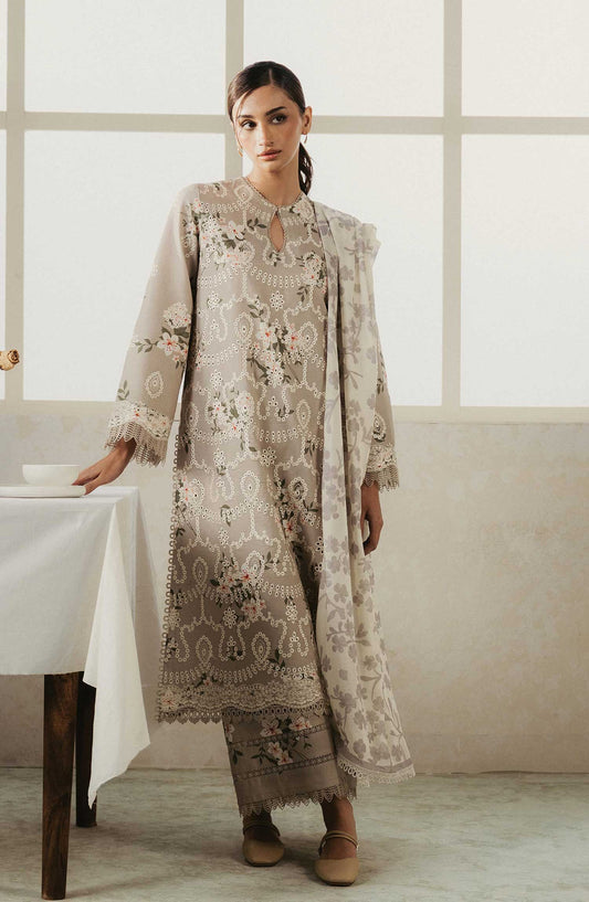 Amore by Ayzel Embroidered Lawn Unstitched 3 Piece Suit - AL-25-V4-06 Opal - AY25AS - Grey - Suumer Collection
