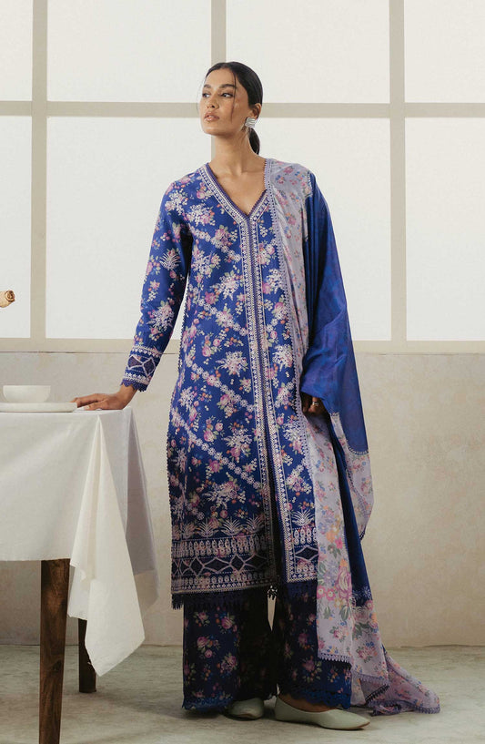 Amore by Ayzel Embroidered Lawn Unstitched 3 Piece Suit - AL-25-V4-09 Celete - AY25AS - Royal Blue - Suumer Collection