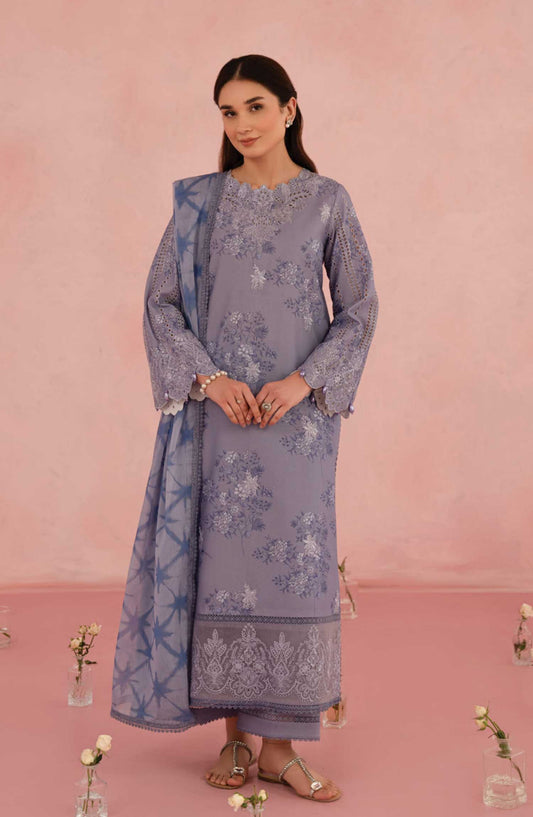 Floral Charm by Afrozeh Embroidered Lawn Unstitched 3 Piece - AL-25-V5-09 Columbine - AF25FC - Lavender - Summer Collection