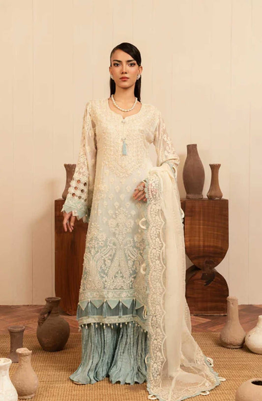 Allys Embroidered Chiffon Stitched 3 Piece - AL-3813 - White - Festive Collection