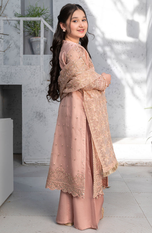 Mehru by Allys Embroidered Organza Stitched 3 Piece Suit - AL-3881 - ALL25MKF - Pink - Girls Festive Collection