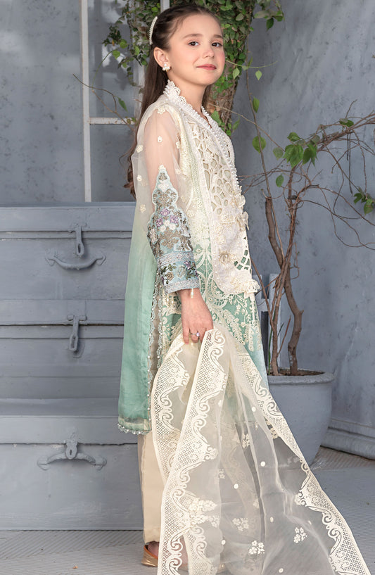 Mehru by Allys Embroidered Organza Stitched 3 Piece Suit - AL-3884 (Green) - ALL25MKF - Green - Girls Festive Collection