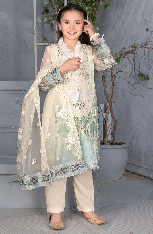 Mehru by Allys Embroidered Organza Stitched 3 Piece Suit - AL-3884 (Green) - ALL25MKF - Green - Girls Festive Collection