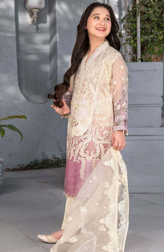 Mehru by Allys Embroidered Organza Stitched 3 Piece Suit - AL-3884 (Pink) - ALL25MKF - Pink - Girls Festive Collection
